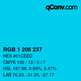 カラーコード: RGB 1 206 237 | qconv.com