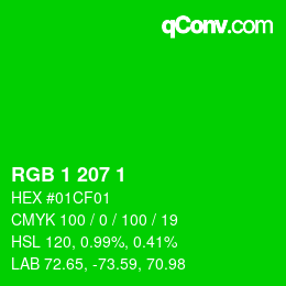 カラーコード: RGB 1 207 1 | qconv.com