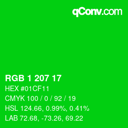 カラーコード: RGB 1 207 17 | qconv.com