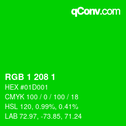 カラーコード: RGB 1 208 1 | qconv.com