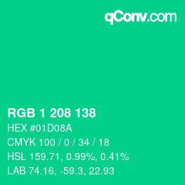 カラーコード: RGB 1 208 138 | qconv.com