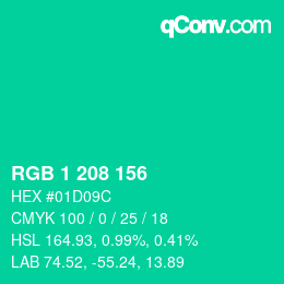 カラーコード: RGB 1 208 156 | qconv.com
