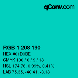 カラーコード: RGB 1 208 190 | qconv.com