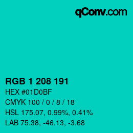 カラーコード: RGB 1 208 191 | qconv.com