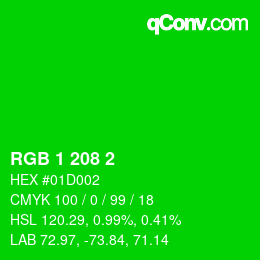 Color code: RGB 1 208 2 | qconv.com
