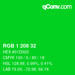 カラーコード: RGB 1 208 32 | qconv.com