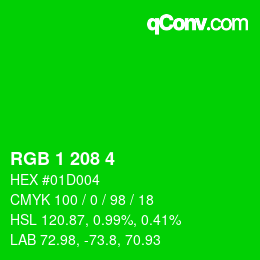 カラーコード: RGB 1 208 4 | qconv.com