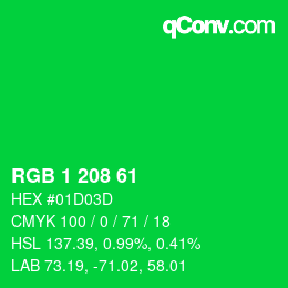 カラーコード: RGB 1 208 61 | qconv.com