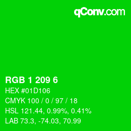 カラーコード: RGB 1 209 6 | qconv.com