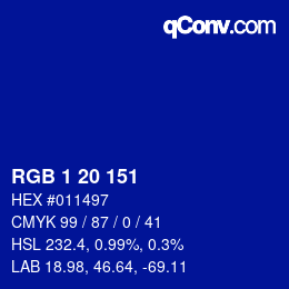 Color code: RGB 1 20 151 | qconv.com