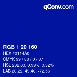 Farbcode: RGB 1 20 160 | qconv.com