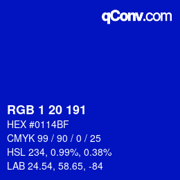 Color code: RGB 1 20 191 | qconv.com