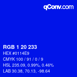 Color code: RGB 1 20 233 | qconv.com