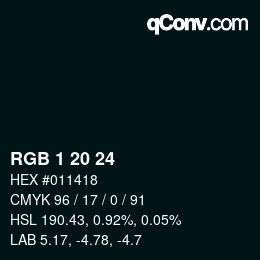 カラーコード: RGB 1 20 24 | qconv.com