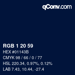 カラーコード: RGB 1 20 59 | qconv.com