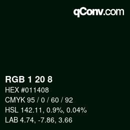 颜色代码: RGB 1 20 8 | qconv.com