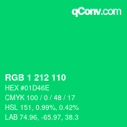カラーコード: RGB 1 212 110 | qconv.com