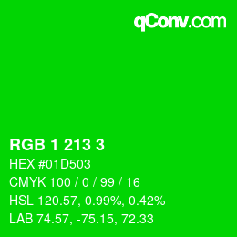 Farbcode: RGB 1 213 3 | qconv.com