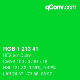カラーコード: RGB 1 213 41 | qconv.com