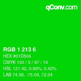 Farbcode: RGB 1 213 6 | qconv.com