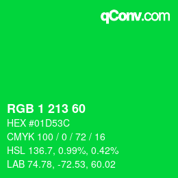 カラーコード: RGB 1 213 60 | qconv.com