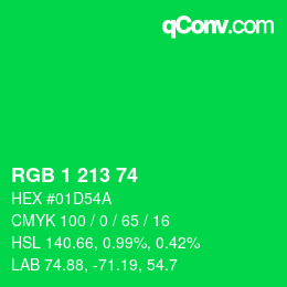 カラーコード: RGB 1 213 74 | qconv.com