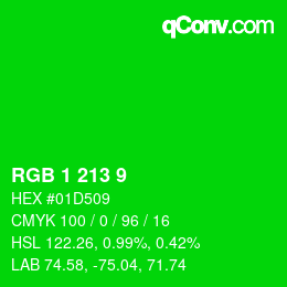 カラーコード: RGB 1 213 9 | qconv.com