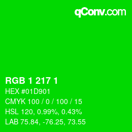 カラーコード: RGB 1 217 1 | qconv.com