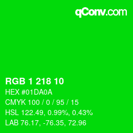Color code: RGB 1 218 10 | qconv.com