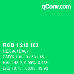 カラーコード: RGB 1 218 103 | qconv.com