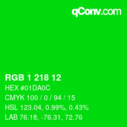 Color code: RGB 1 218 12 | qconv.com