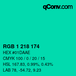カラーコード: RGB 1 218 174 | qconv.com