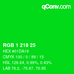 Color code: RGB 1 218 25 | qconv.com