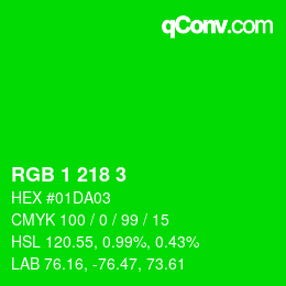 カラーコード: RGB 1 218 3 | qconv.com