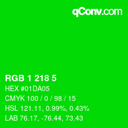 Color code: RGB 1 218 5 | qconv.com