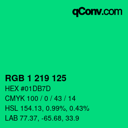 カラーコード: RGB 1 219 125 | qconv.com