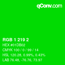 Color code: RGB 1 219 2 | qconv.com