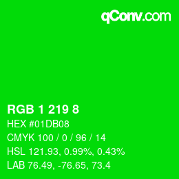 颜色代码: RGB 1 219 8 | qconv.com