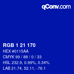 Color code: RGB 1 21 170 | qconv.com