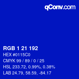 Color code: RGB 1 21 192 | qconv.com