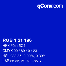 カラーコード: RGB 1 21 196 | qconv.com