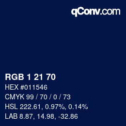 カラーコード: RGB 1 21 70 | qconv.com