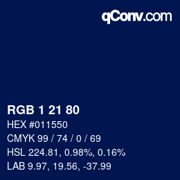 カラーコード: RGB 1 21 80 | qconv.com