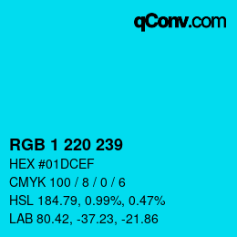 颜色代码: RGB 1 220 239 | qconv.com
