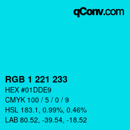 カラーコード: RGB 1 221 233 | qconv.com