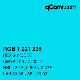 カラーコード: RGB 1 221 238 | qconv.com