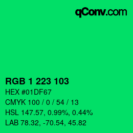 カラーコード: RGB 1 223 103 | qconv.com