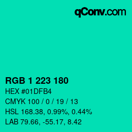 カラーコード: RGB 1 223 180 | qconv.com