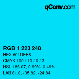 カラーコード: RGB 1 223 248 | qconv.com