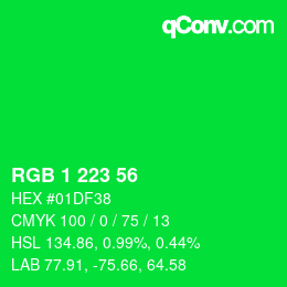 カラーコード: RGB 1 223 56 | qconv.com